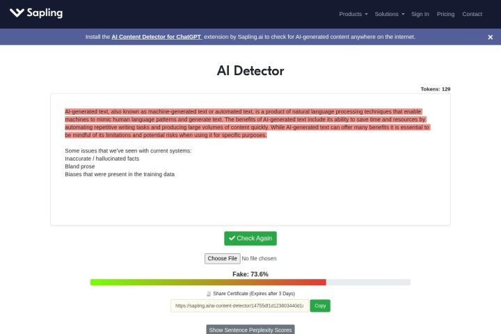 Sapling AI Detector AI 智能体工具截图