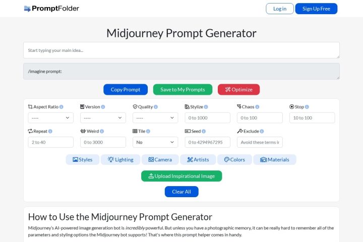 MidJourney Prompt Tool AI 智能体工具截图